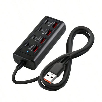 8-Port USB Hub With Fast Charging (4 USB-A + 4 PD Ports)- 25W PD Power, Compact USB Powered Docking Station, Suitable For MacBook, PC, Tablet, Smartphone- Compatible With USB-C Devices, Durable Whit