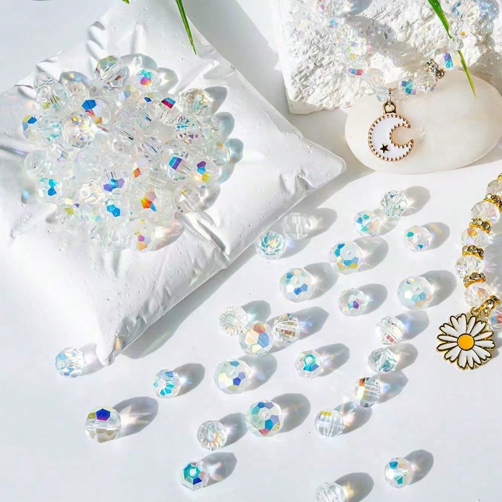 80pcs 8mm Austrian High Quality Shiny Flat Colorful Beads With Holes, Suitable For DIY Bracelets And Phone Accessories
