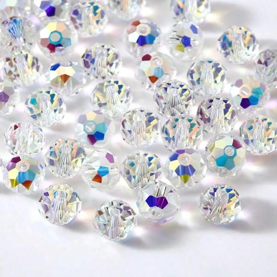 80pcs 8mm Austrian High Quality Shiny Flat Colorful Beads With Holes, Suitable For DIY Bracelets And Phone Accessories