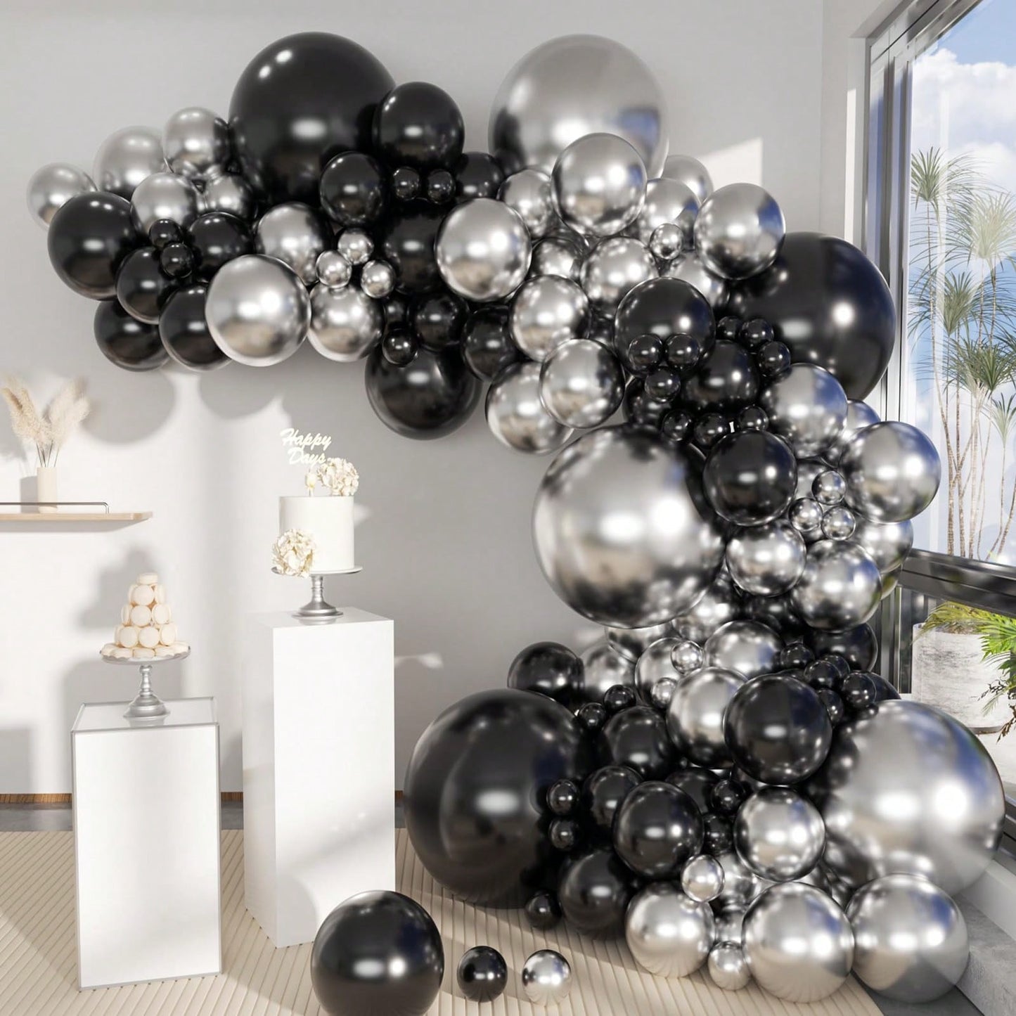 89pcs Black And Silver Balloon Wreath Arch Set, Suitable For Boys, Girls, Children's Birthdays, Baby Showers, Graduation New Year Parties