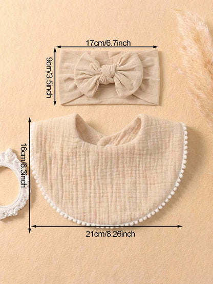 8pcs Candy Color Cotton Gauze Cute Baby Bibs, Hats Set, Suitable For Daily Use In Spring & Summer, Baby Accessories