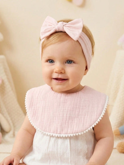 8pcs Candy Color Cotton Gauze Cute Baby Bibs, Hats Set, Suitable For Daily Use In Spring & Summer, Baby Accessories