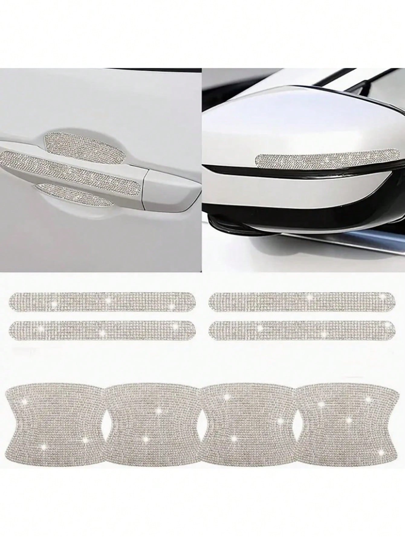 8pcs Shiny Car Door Handle Protective Sticker, Sparkly Car Accessories, Women Shiny Door Handle Cover, Car Crystal Rhinestone Door Bowl Protectve Decal, Shiny Accessories, Women Stickers