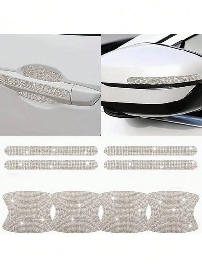 8pcs Shiny Car Door Handle Protective Sticker, Sparkly Car Accessories, Women Shiny Door Handle Cover, Car Crystal Rhinestone Door Bowl Protectve Decal, Shiny Accessories, Women Stickers