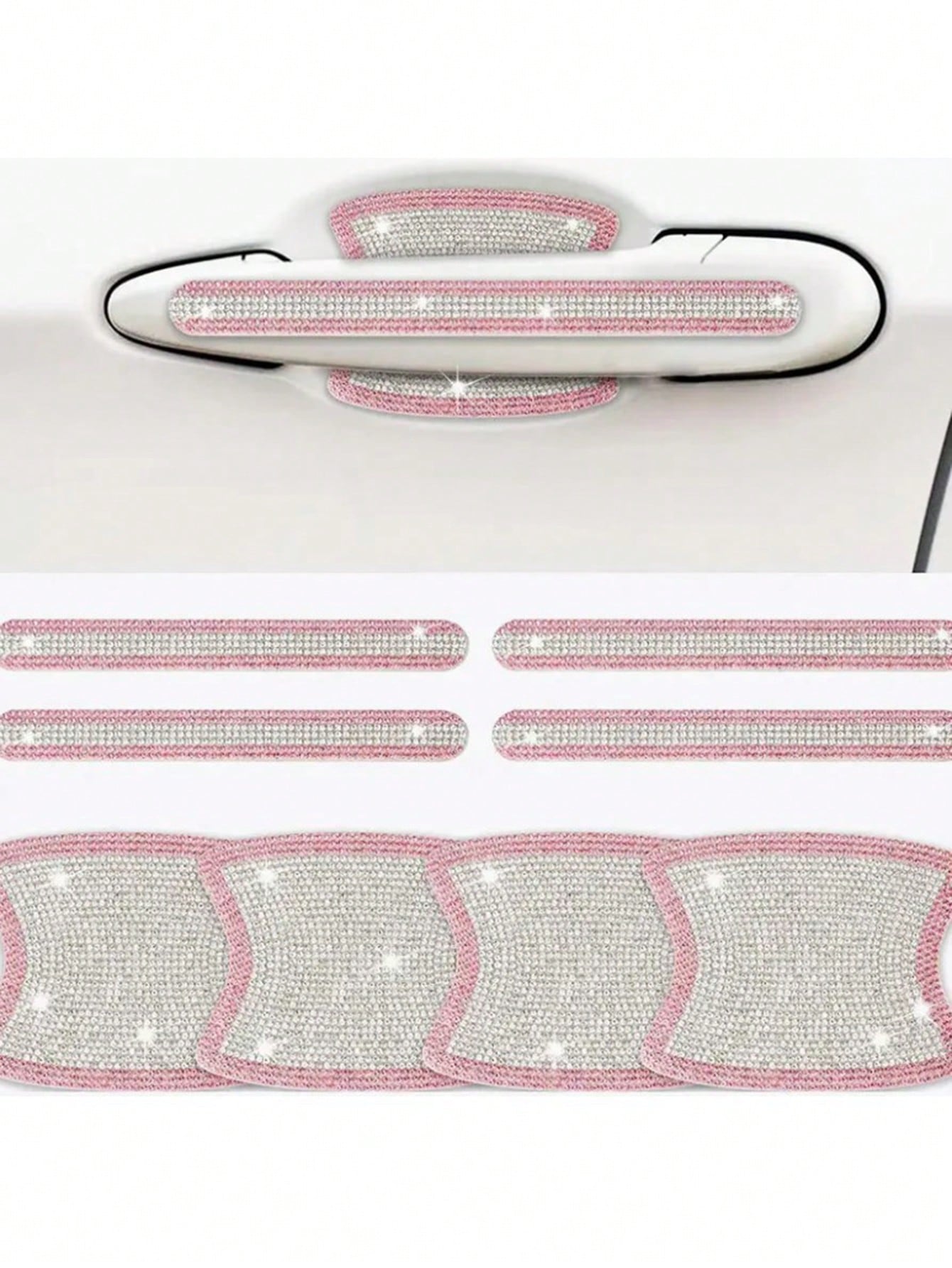8pcs Shiny Car Door Handle Protective Sticker, Sparkly Car Accessories, Women Shiny Door Handle Cover, Car Crystal Rhinestone Door Bowl Protectve Decal, Shiny Accessories, Women Stickers