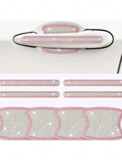 8pcs Shiny Car Door Handle Protective Sticker, Sparkly Car Accessories, Women Shiny Door Handle Cover, Car Crystal Rhinestone Door Bowl Protectve Decal, Shiny Accessories, Women Stickers