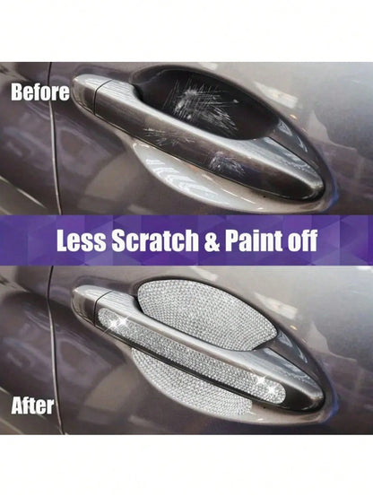8pcs Shiny Car Door Handle Protective Sticker, Sparkly Car Accessories, Women Shiny Door Handle Cover, Car Crystal Rhinestone Door Bowl Protectve Decal, Shiny Accessories, Women Stickers
