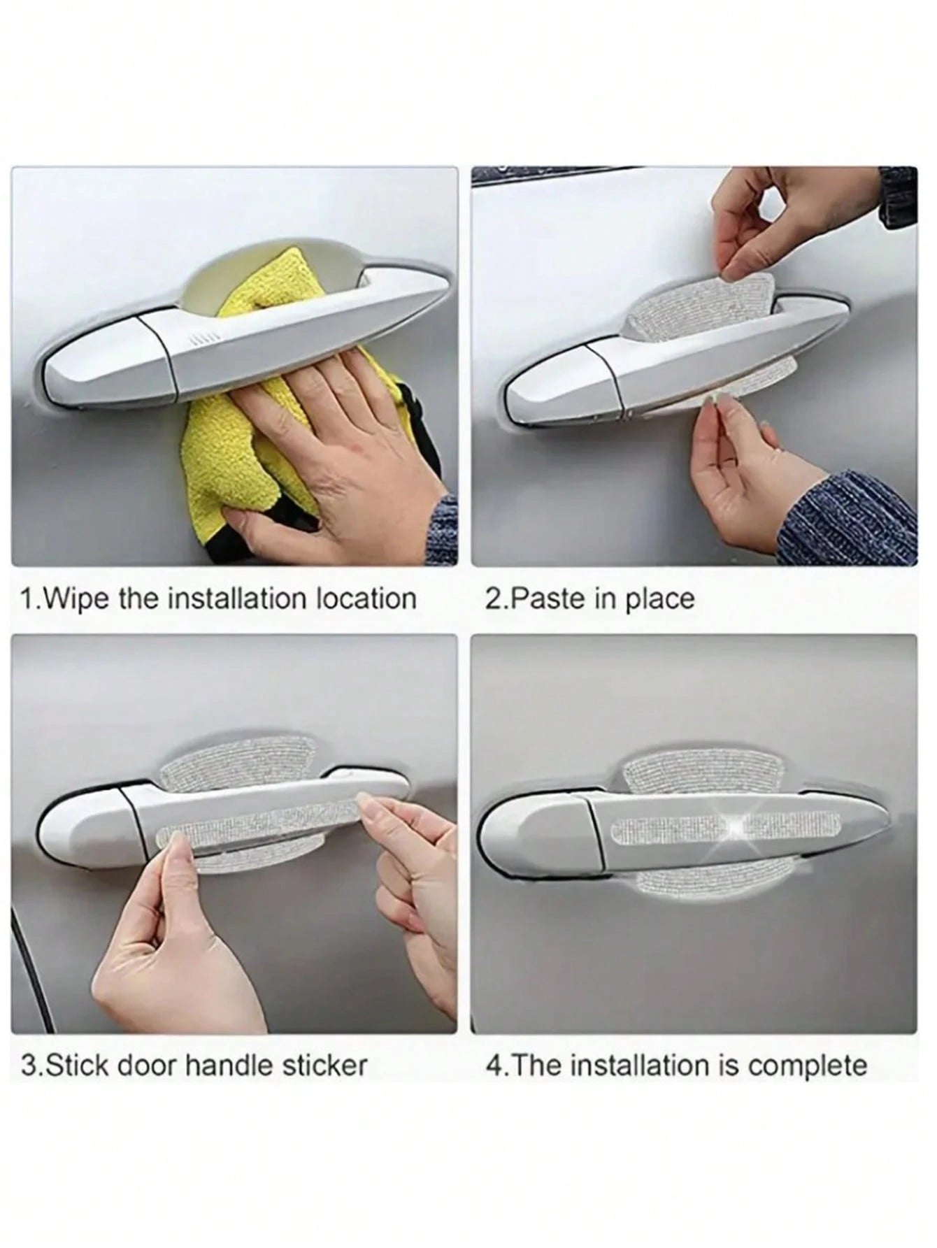 8pcs Shiny Car Door Handle Protective Sticker, Sparkly Car Accessories, Women Shiny Door Handle Cover, Car Crystal Rhinestone Door Bowl Protectve Decal, Shiny Accessories, Women Stickers