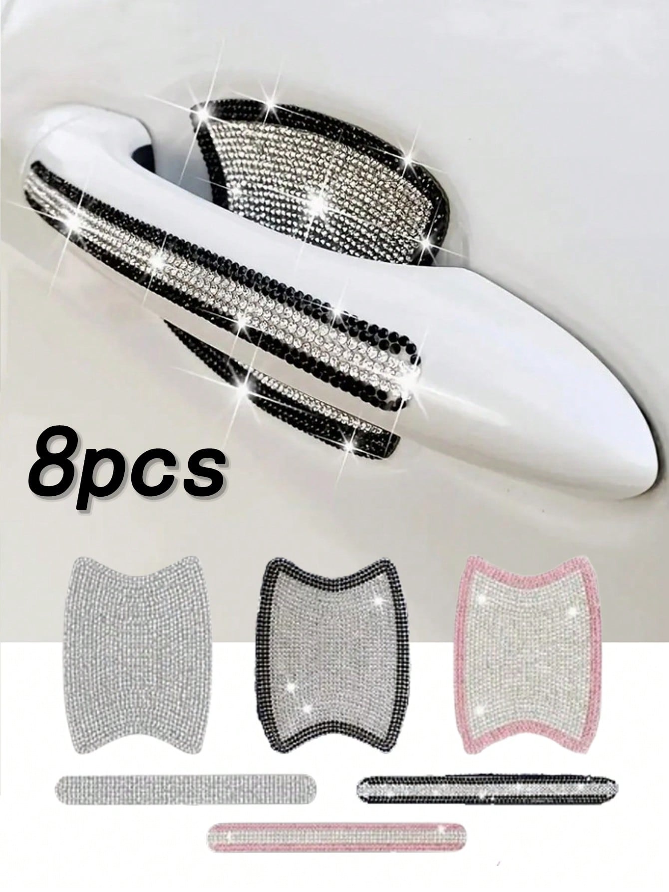8pcs Shiny Car Door Handle Protective Sticker, Sparkly Car Accessories, Women Shiny Door Handle Cover, Car Crystal Rhinestone Door Bowl Protectve Decal, Shiny Accessories, Women Stickers