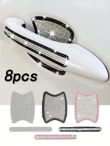 8pcs Shiny Car Door Handle Protective Sticker, Sparkly Car Accessories, Women Shiny Door Handle Cover, Car Crystal Rhinestone Door Bowl Protectve Decal, Shiny Accessories, Women Stickers