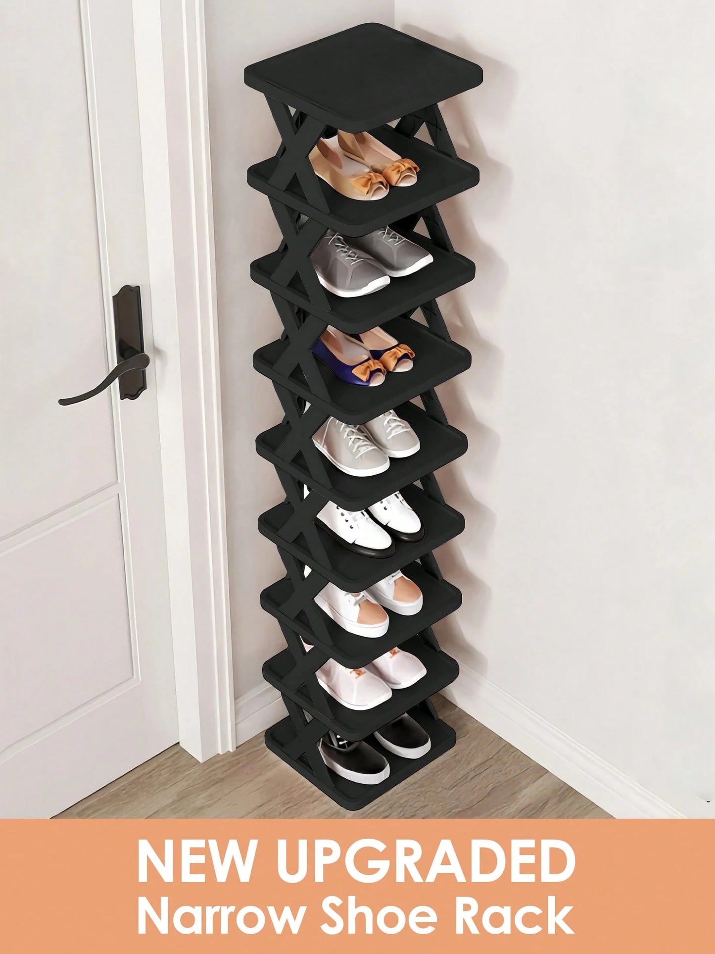 9/6 Tier Vertical Shoe Stand Space Saving Narrow Shoe Rack, Small Shoe Shelf, DIY Free Standing Shoes Storage Organizer For Entryway, Closet, Hallway, Easy Assembly And Stable In Structure, Black & Wh