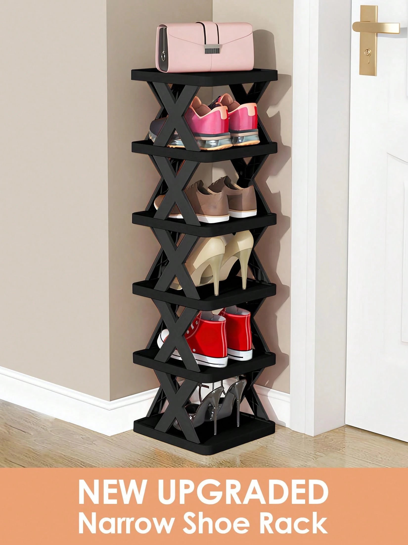 9/6 Tier Vertical Shoe Stand Space Saving Narrow Shoe Rack, Small Shoe Shelf, DIY Free Standing Shoes Storage Organizer For Entryway, Closet, Hallway, Easy Assembly And Stable In Structure, Black & Wh
