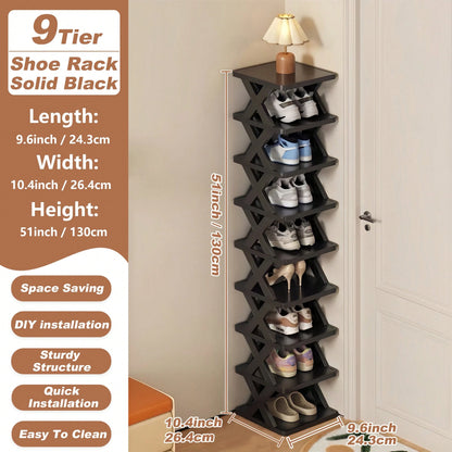 9/6 Tier Vertical Shoe Stand Space Saving Narrow Shoe Rack, Small Shoe Shelf, DIY Free Standing Shoes Storage Organizer For Entryway, Closet, Hallway, Easy Assembly And Stable In Structure, Black & Wh