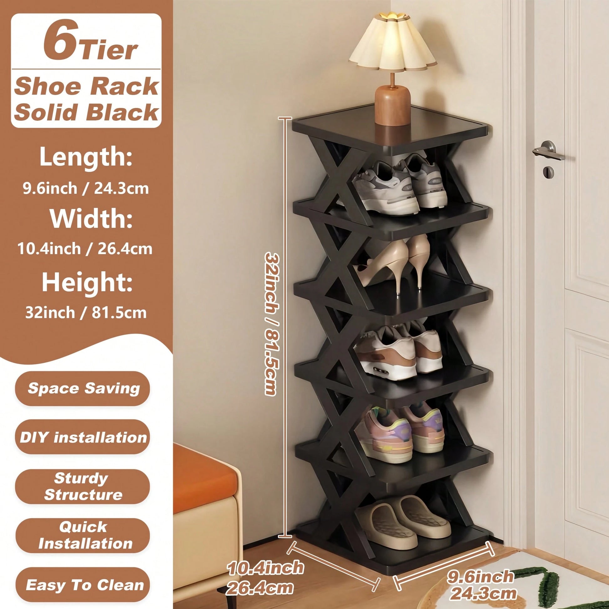 9/6 Tier Vertical Shoe Stand Space Saving Narrow Shoe Rack, Small Shoe Shelf, DIY Free Standing Shoes Storage Organizer For Entryway, Closet, Hallway, Easy Assembly And Stable In Structure, Black & Wh