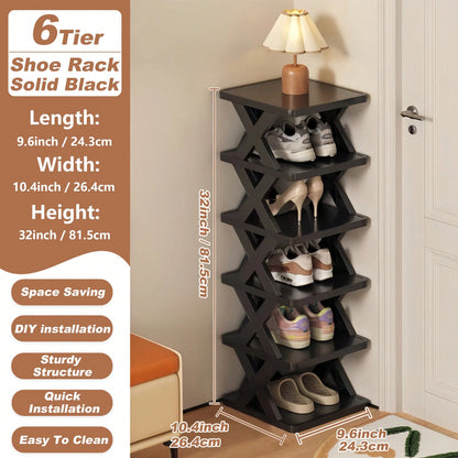 9/6 Tier Vertical Shoe Stand Space Saving Narrow Shoe Rack, Small Shoe Shelf, DIY Free Standing Shoes Storage Organizer For Entryway, Closet, Hallway, Easy Assembly And Stable In Structure, Black & Wh