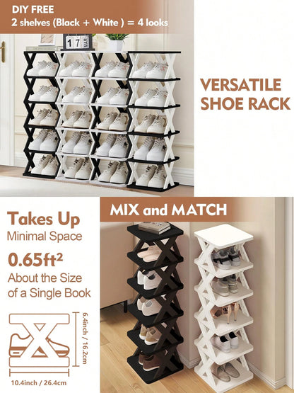 9/6 Tier Vertical Shoe Stand Space Saving Narrow Shoe Rack, Small Shoe Shelf, DIY Free Standing Shoes Storage Organizer For Entryway, Closet, Hallway, Easy Assembly And Stable In Structure, Black & Wh