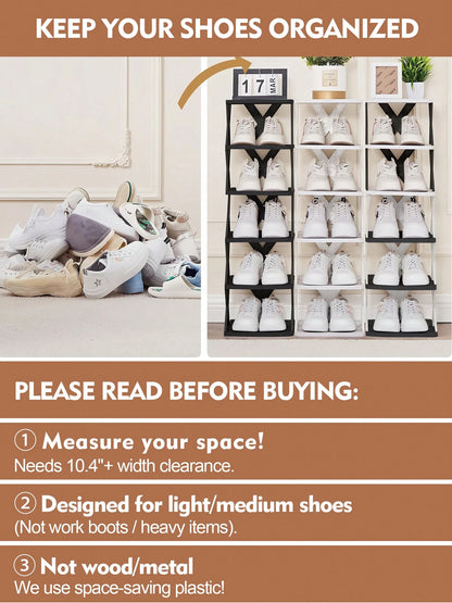 9/6 Tier Vertical Shoe Stand Space Saving Narrow Shoe Rack, Small Shoe Shelf, DIY Free Standing Shoes Storage Organizer For Entryway, Closet, Hallway, Easy Assembly And Stable In Structure, Black & Wh