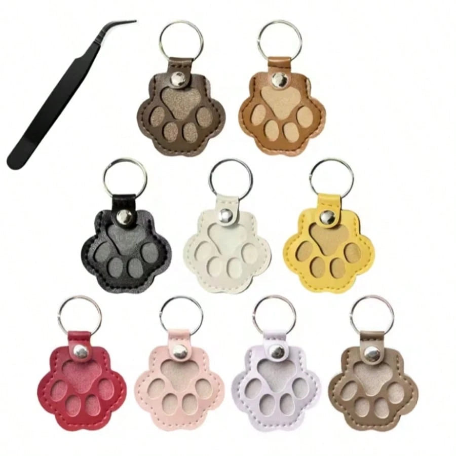 9 Colors Cute Paw-Shaped Pet Memorial Keychain, Cat Fur Keychain, Leather Pet Fur Collectible, Pet Memorial Gift, Emotional Pet Keepsake, Paw-Shaped Keychain, Suitable For Various Bags And Phone Fashi