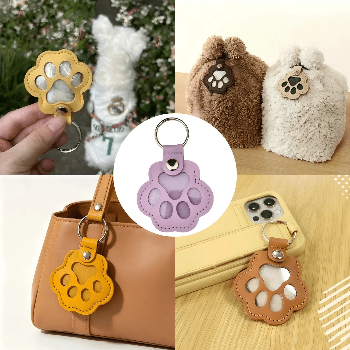 9 Colors Cute Paw-Shaped Pet Memorial Keychain, Cat Fur Keychain, Leather Pet Fur Collectible, Pet Memorial Gift, Emotional Pet Keepsake, Paw-Shaped Keychain, Suitable For Various Bags And Phone Fashi