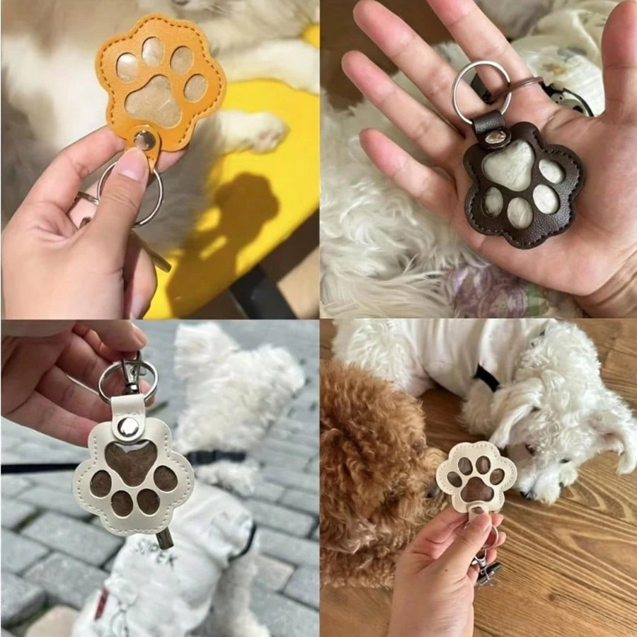 9 Colors Cute Paw-Shaped Pet Memorial Keychain, Cat Fur Keychain, Leather Pet Fur Collectible, Pet Memorial Gift, Emotional Pet Keepsake, Paw-Shaped Keychain, Suitable For Various Bags And Phone Fashi
