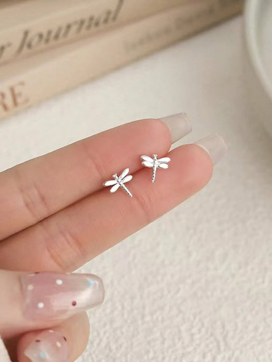 925 Sterling Silver Dragonfly Stud Earrings, Insect Earrings Suitable For Women's Daily Wear, Gift For Mother, Girlfriend, Easter, Valentine's Day