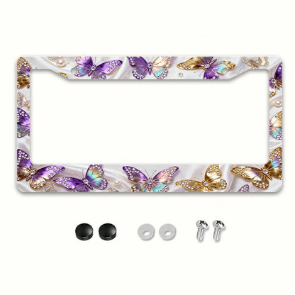 A Universal 2D Aluminum Alloy License Plate Frame, Compatible With The US Market-A Must-Have For Girls! Rust-Resistant And Smooth, Includes Screws.Fits Sedans SUV Pickups Commercial Vehicles Car Decor
