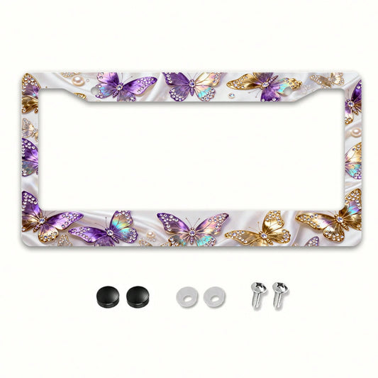 A Universal 2D Aluminum Alloy License Plate Frame, Compatible With The US Market-A Must-Have For Girls! Rust-Resistant And Smooth, Includes Screws.Fits Sedans SUV Pickups Commercial Vehicles Car Decor
