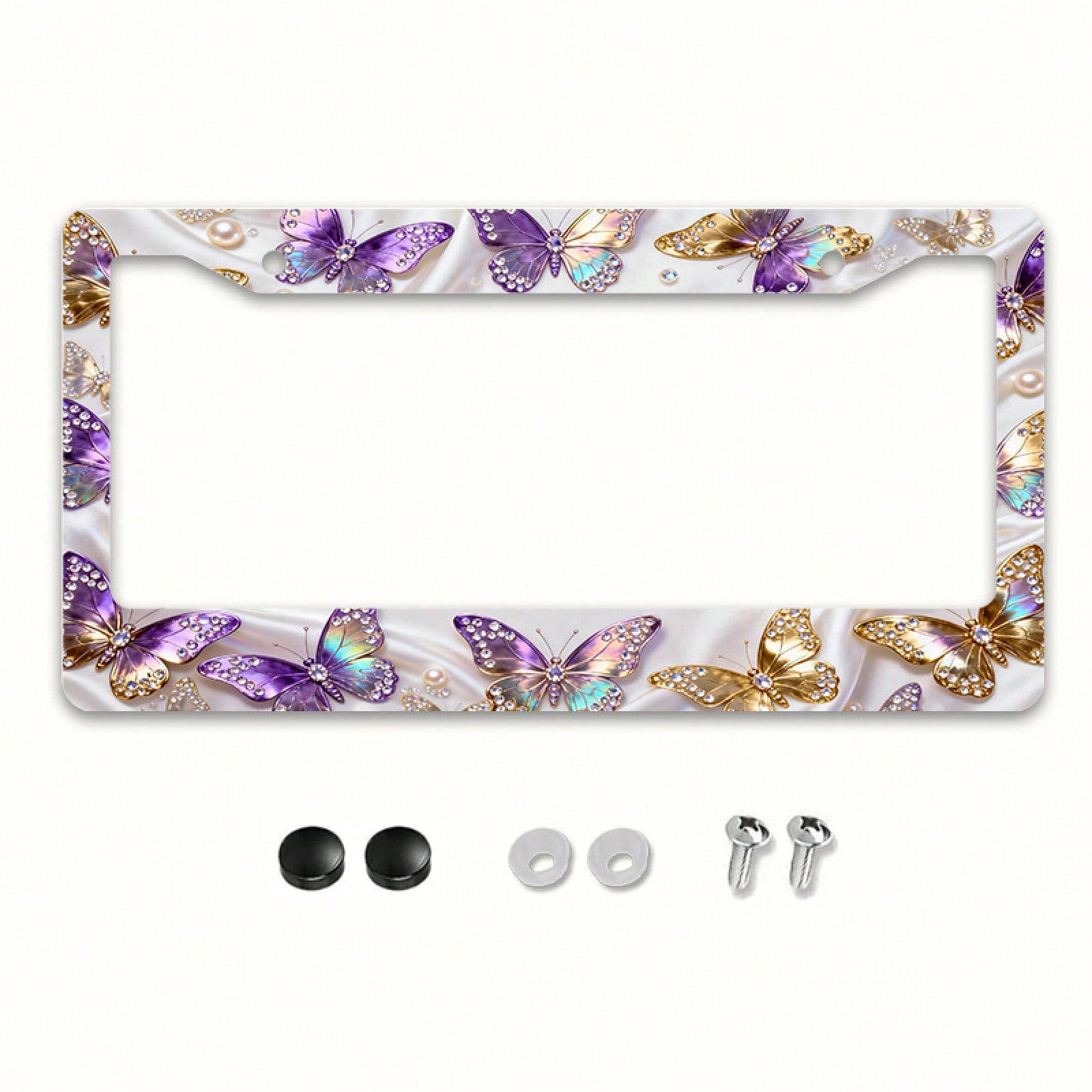 A Universal 2D Aluminum Alloy License Plate Frame, Compatible With The US Market-A Must-Have For Girls! Rust-Resistant And Smooth, Includes Screws.Fits Sedans SUV Pickups Commercial Vehicles Car Decor
