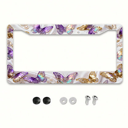 A Universal 2D Aluminum Alloy License Plate Frame, Compatible With The US Market-A Must-Have For Girls! Rust-Resistant And Smooth, Includes Screws.Fits Sedans SUV Pickups Commercial Vehicles Car Decor