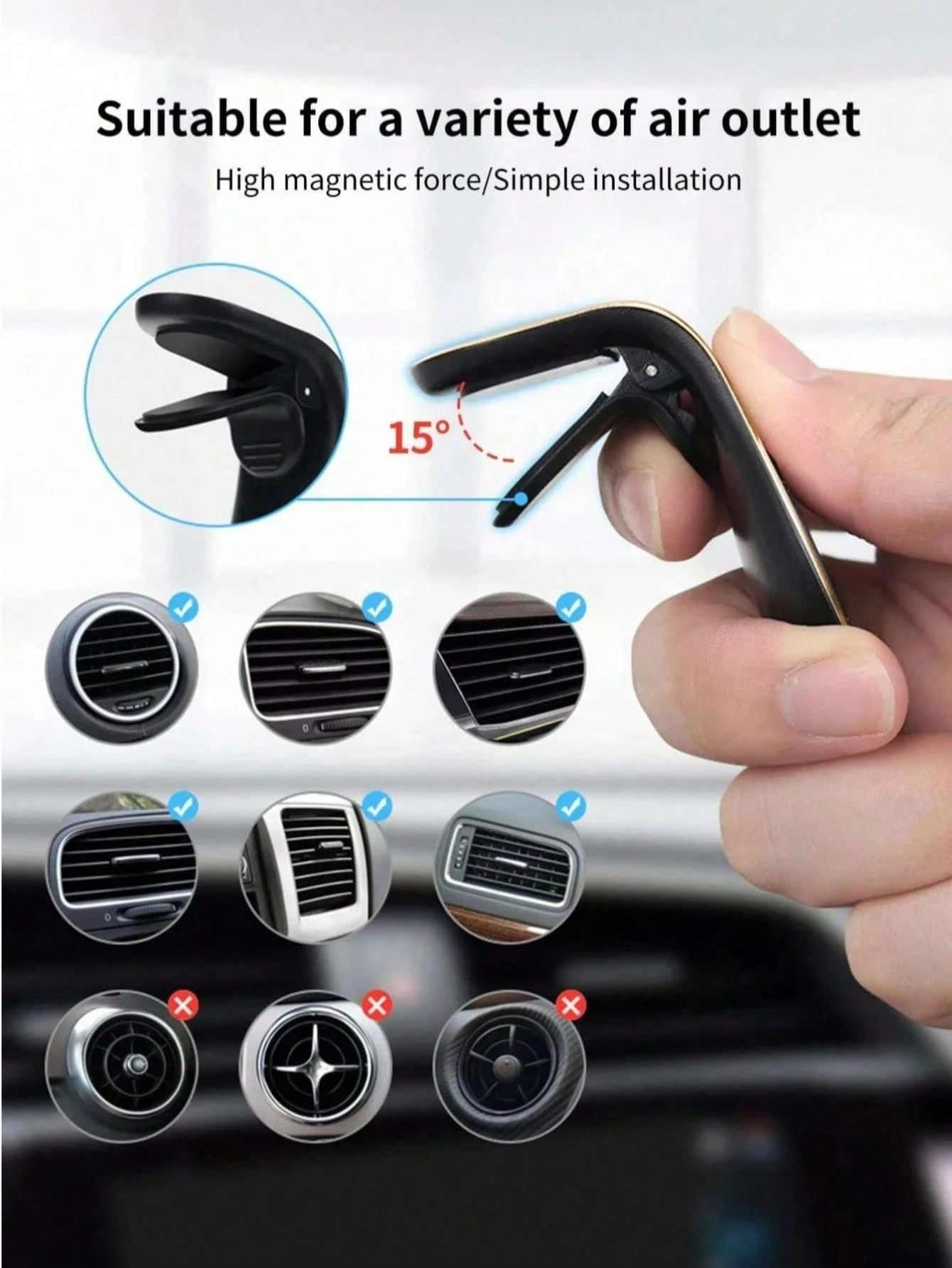 Adjustable Air Vent Automobile Phone Cradles 1/2pcs Magnetic Car Phone Holder Invisible Suction Cup Car Phone Mount Strong Magnet Car Phone Holder Suitable For Navigation Valentine's Day Gift