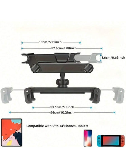 Adjustable Car Headrest Tablet Holder- Suitable For 4.7-11 Inch Tablets, Necessary For Children Road Trips, Fits Backseat