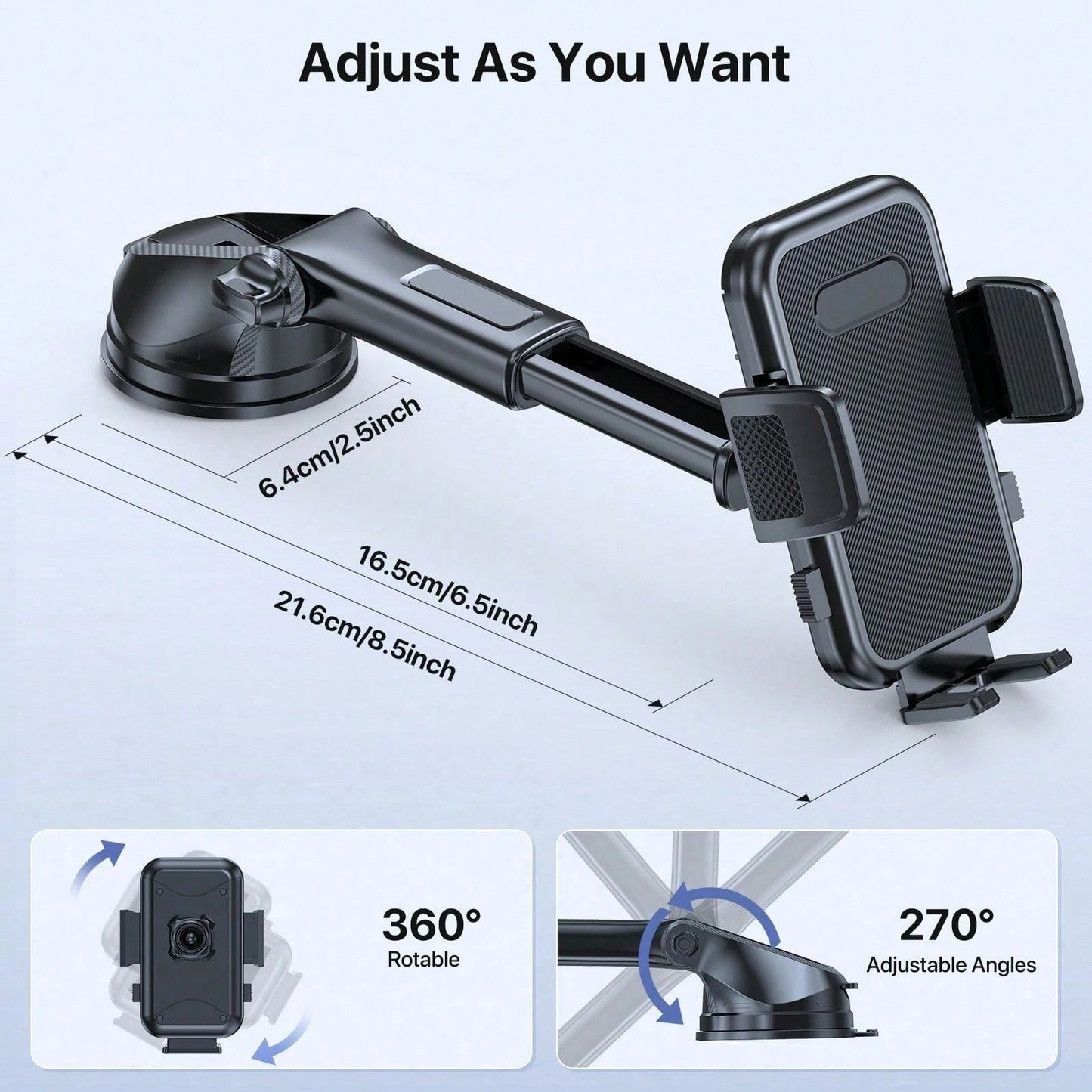 Adjustable Car Phone Holder Mount, Phone Mount For Car Windshield Dashboard, Universal Carbon Fiber Hands Free Automobile Cell Phone Holder Fit For Smartphone
