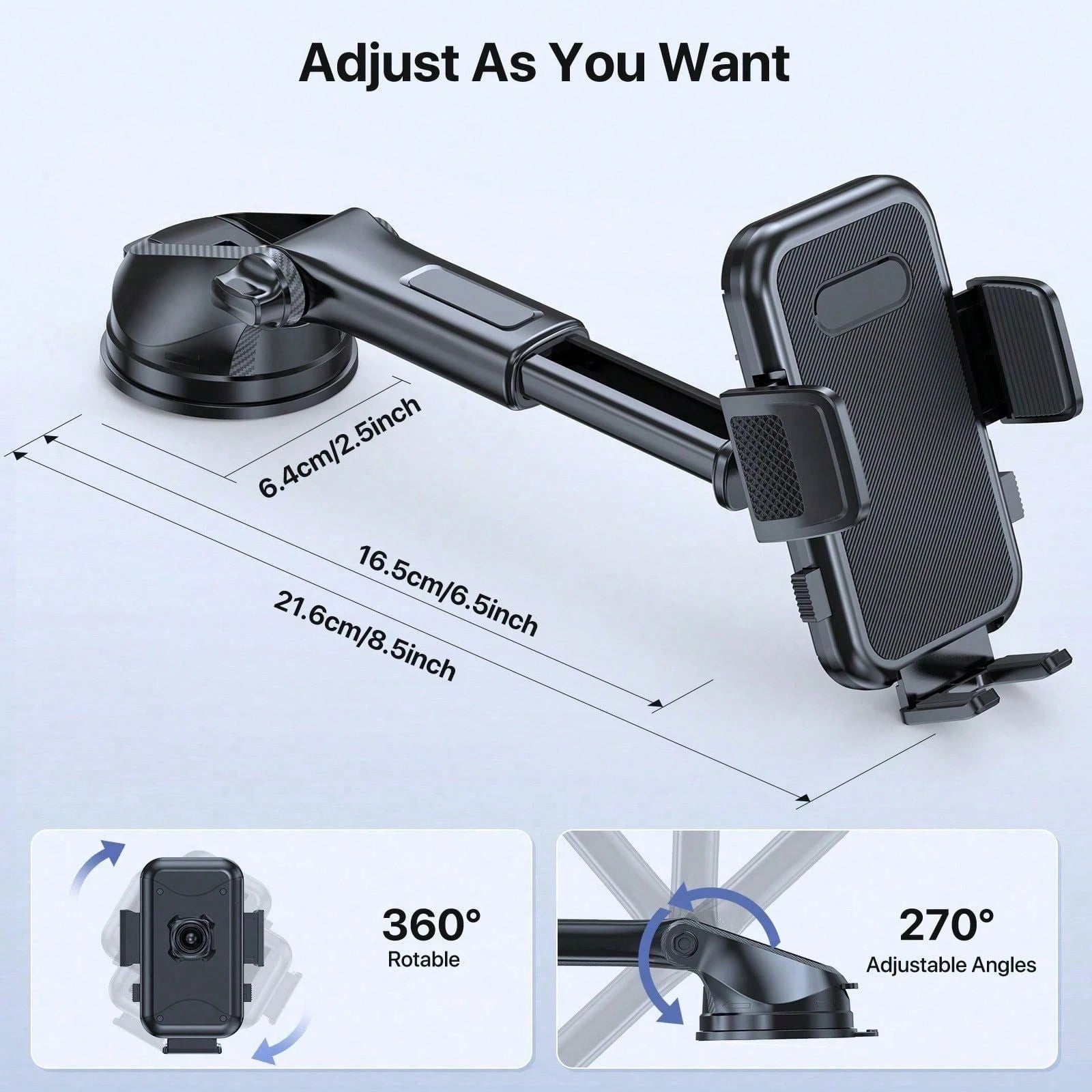 Adjustable Car Phone Holder Mount, Phone Mount For Car Windshield Dashboard, Universal Carbon Fiber Hands Free Automobile Cell Phone Holder Fit For Smartphone