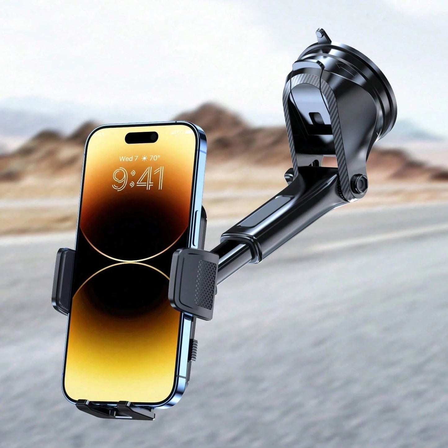 Adjustable Car Phone Holder Mount, Phone Mount For Car Windshield Dashboard, Universal Carbon Fiber Hands Free Automobile Cell Phone Holder Fit For Smartphone