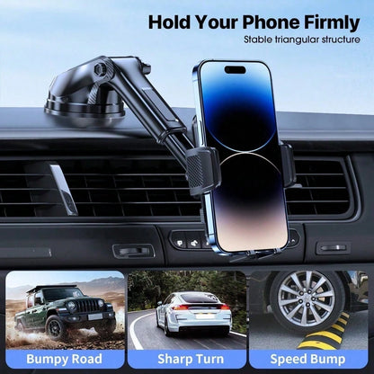 Adjustable Car Phone Holder Mount, Phone Mount For Car Windshield Dashboard, Universal Carbon Fiber Hands Free Automobile Cell Phone Holder Fit For Smartphone