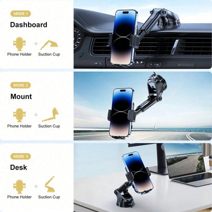 Adjustable Car Phone Holder Mount, Phone Mount For Car Windshield Dashboard, Universal Carbon Fiber Hands Free Automobile Cell Phone Holder Fit For Smartphone