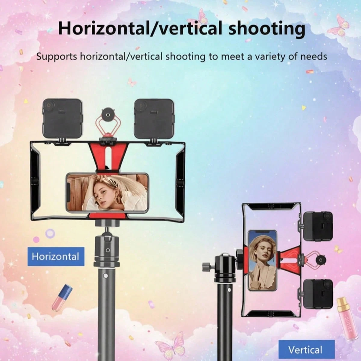Adjustable Large Size Smartphone Photography Accessories With Tripod And Fill Light New Professional Smartphone Filming Stabilizer Frame Handheld Gimbal Camera Tripod Stand Suitable For Smartphone Vid