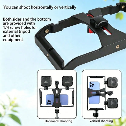 Adjustable Large Size Smartphone Photography Accessories With Tripod And Fill Light New Professional Smartphone Filming Stabilizer Frame Handheld Gimbal Camera Tripod Stand Suitable For Smartphone Vid