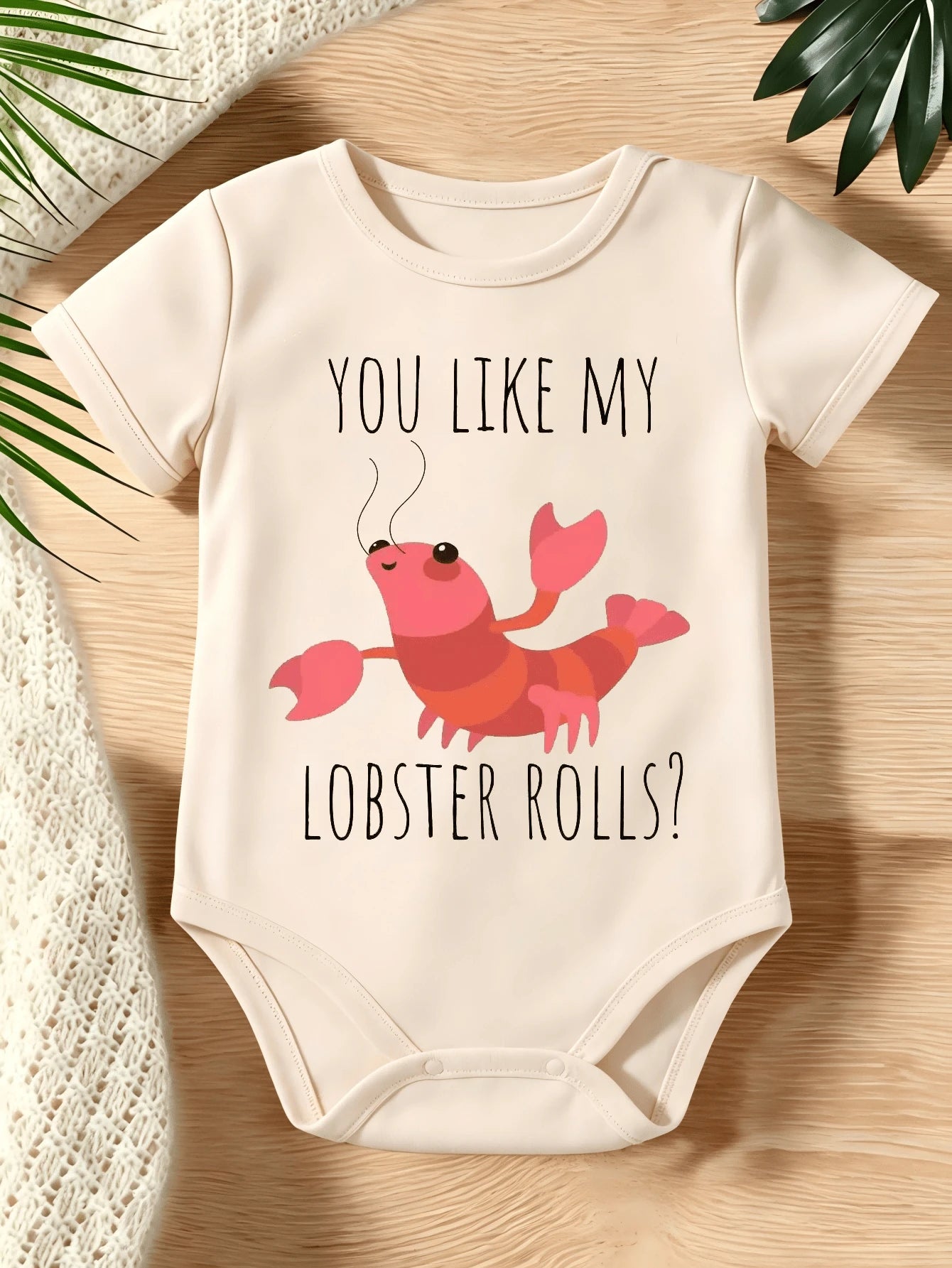 Adorable Cute Newborn Infant Baby Toddler Kids Girls Boys You Like My Lobster Rolls Funny Seafood Pun Graphic Print Short Sleeve Crew Neck Bodysuit