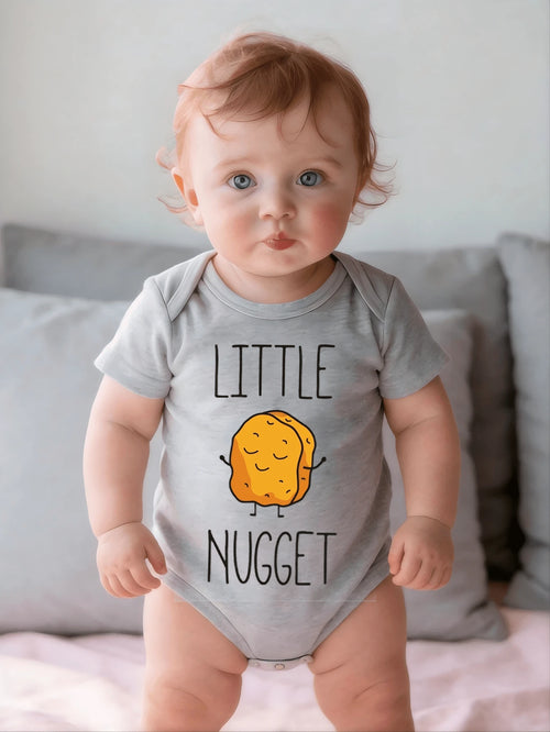Adorable Cute Toddler Infant Baby Little Nugget Chicken Nugget Cartoon Funny Graphic Print Short Sleeve Crew Neck Bodysuit Summer Holiday Casual Wear