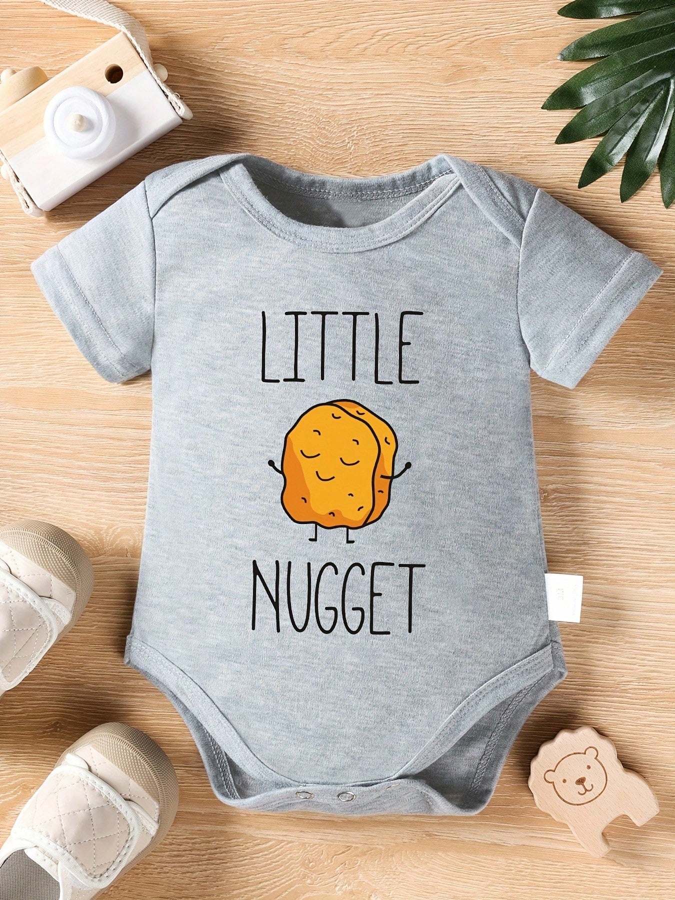 Adorable Cute Toddler Infant Baby Little Nugget Chicken Nugget Cartoon Funny Graphic Print Short Sleeve Crew Neck Bodysuit Summer Holiday Casual Wear