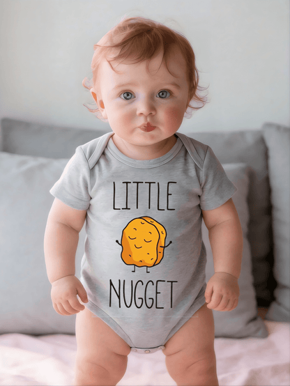 Adorable Cute Toddler Infant Baby Little Nugget Chicken Nugget Cartoon Funny Graphic Print Short Sleeve Crew Neck Bodysuit Summer Holiday Casual Wear