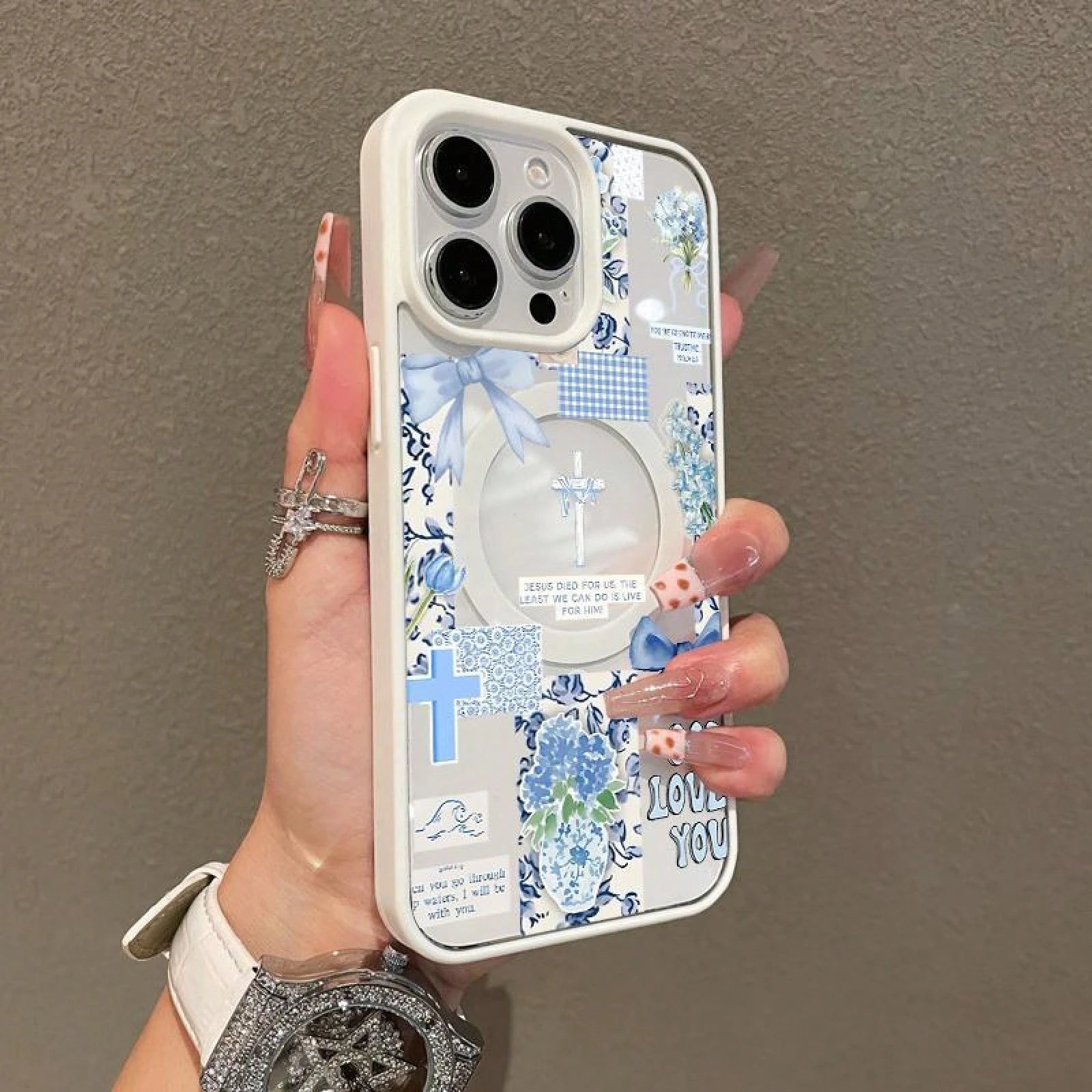 Adorable Magnetic Case Suitable For IPhone11/12/13/14/15/16/17/Promax Christian Collage In Blue MagSafe Compatible, Lightweight, Anti-Fall| Girly & Chic Style,Suitable For IPhone17 Air