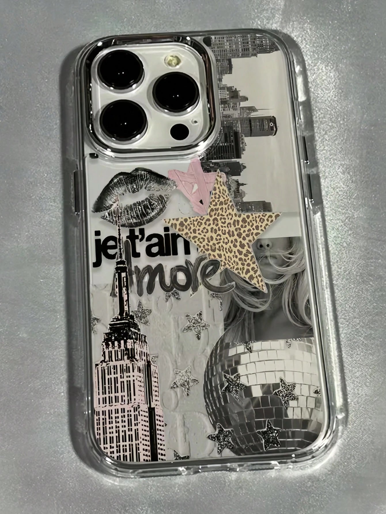 Alloy Collage Elements Fashion Phone Case Lips Element Vintage Metal Frame 1pc Transparent Personalized English Beauty Puzzle Collage Pattern Phone Case With Stars And Disco Ball Elements Compatible W