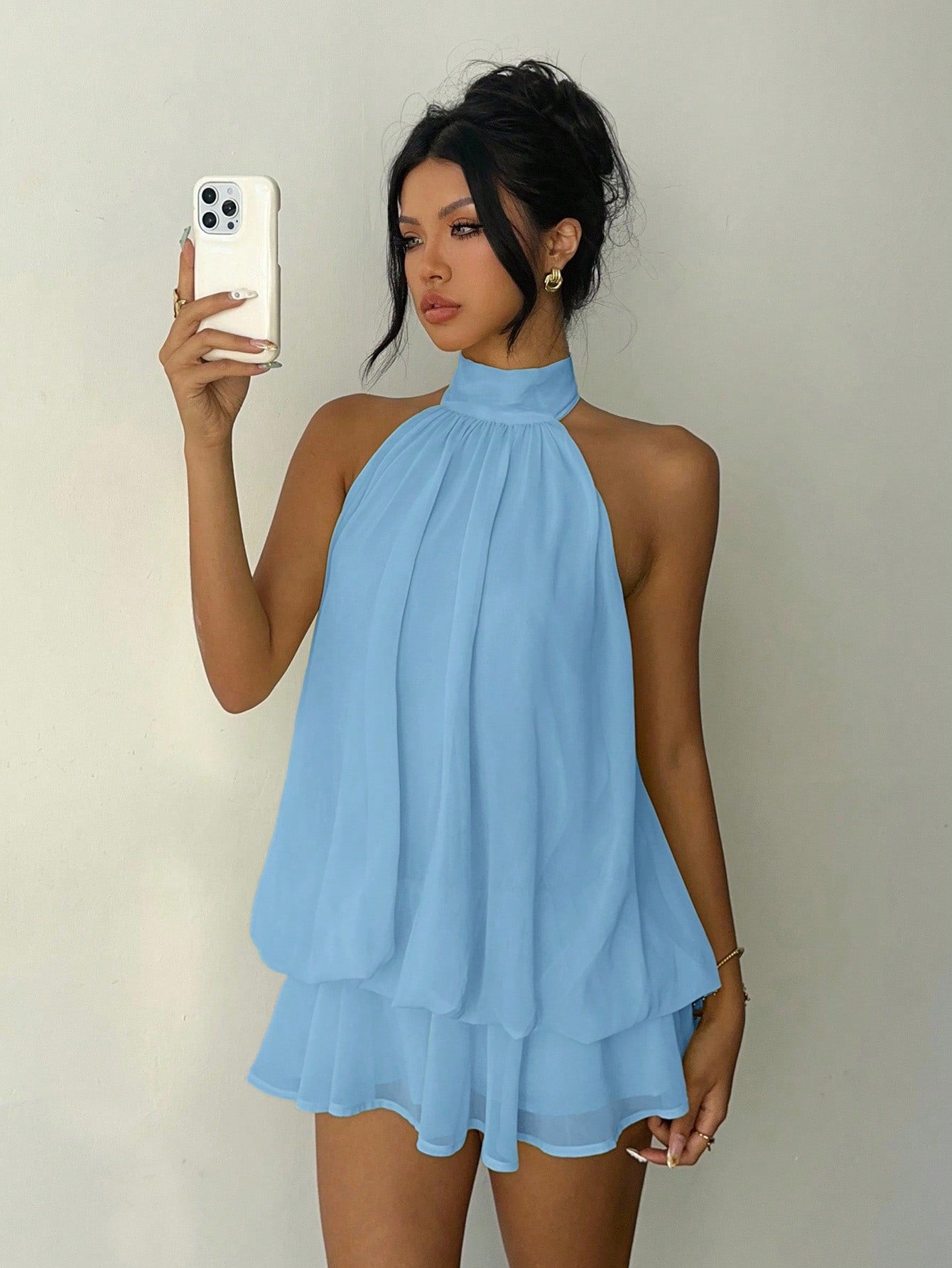 Aloruh Women's Elegant Sexy Light Blue Halter Tie Mini Dress, Summer Vacation Outfits, Wedding Party Guest Dress, Night Out Sun Dresses, Birthday Party