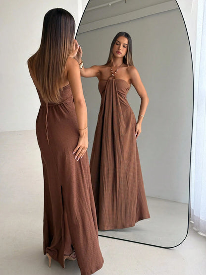 Aloruh Women's Spaghetti Strap Beaded Decor Leopard Print Fitted Long Dress Beach Vacation Light Green Summer Tropical Boho