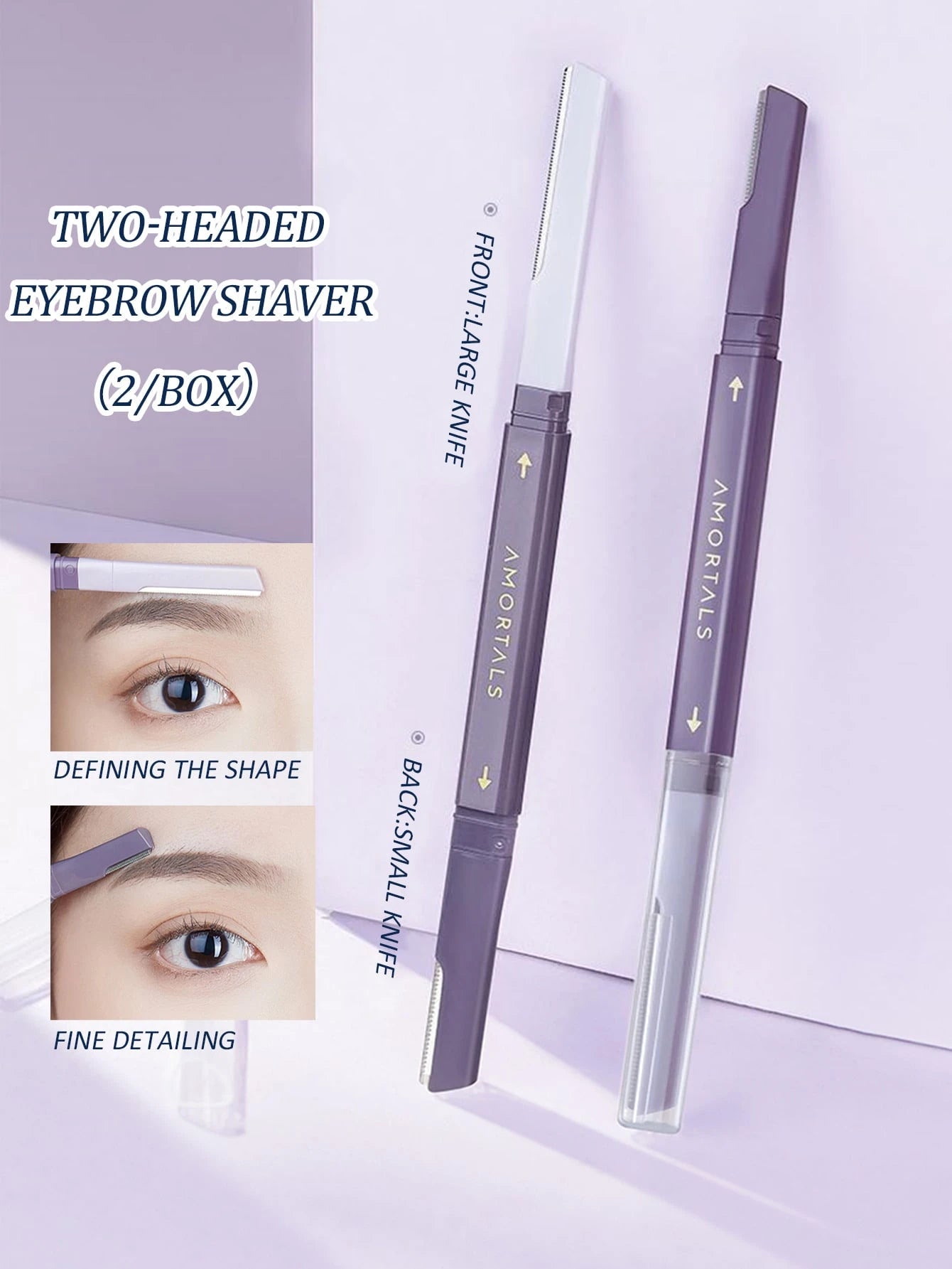 Amortals 2PCS Two-Headed Set, Large & Small Dual Blades Precision Trimming Anti-Scratch Portable Eyebrow Shaver For Shaping Detailing Daily Makeup Travel Beginners, Viral Budget Must-Have J-Beauty Gro