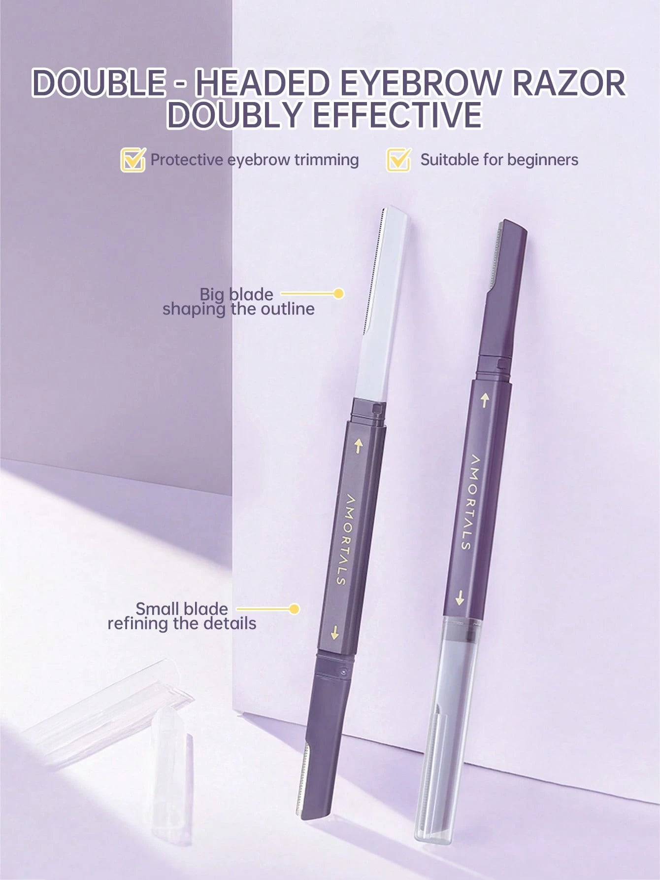 Amortals 2PCS Two-Headed Set, Large & Small Dual Blades Precision Trimming Anti-Scratch Portable Eyebrow Shaver For Shaping Detailing Daily Makeup Travel Beginners, Viral Budget Must-Have J-Beauty Gro