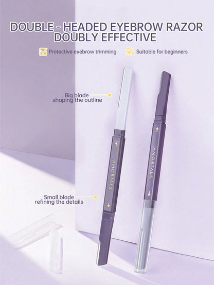 Amortals 2PCS Two-Headed Set, Large & Small Dual Blades Precision Trimming Anti-Scratch Portable Eyebrow Shaver For Shaping Detailing Daily Makeup Travel Beginners, Viral Budget Must-Have J-Beauty Gro