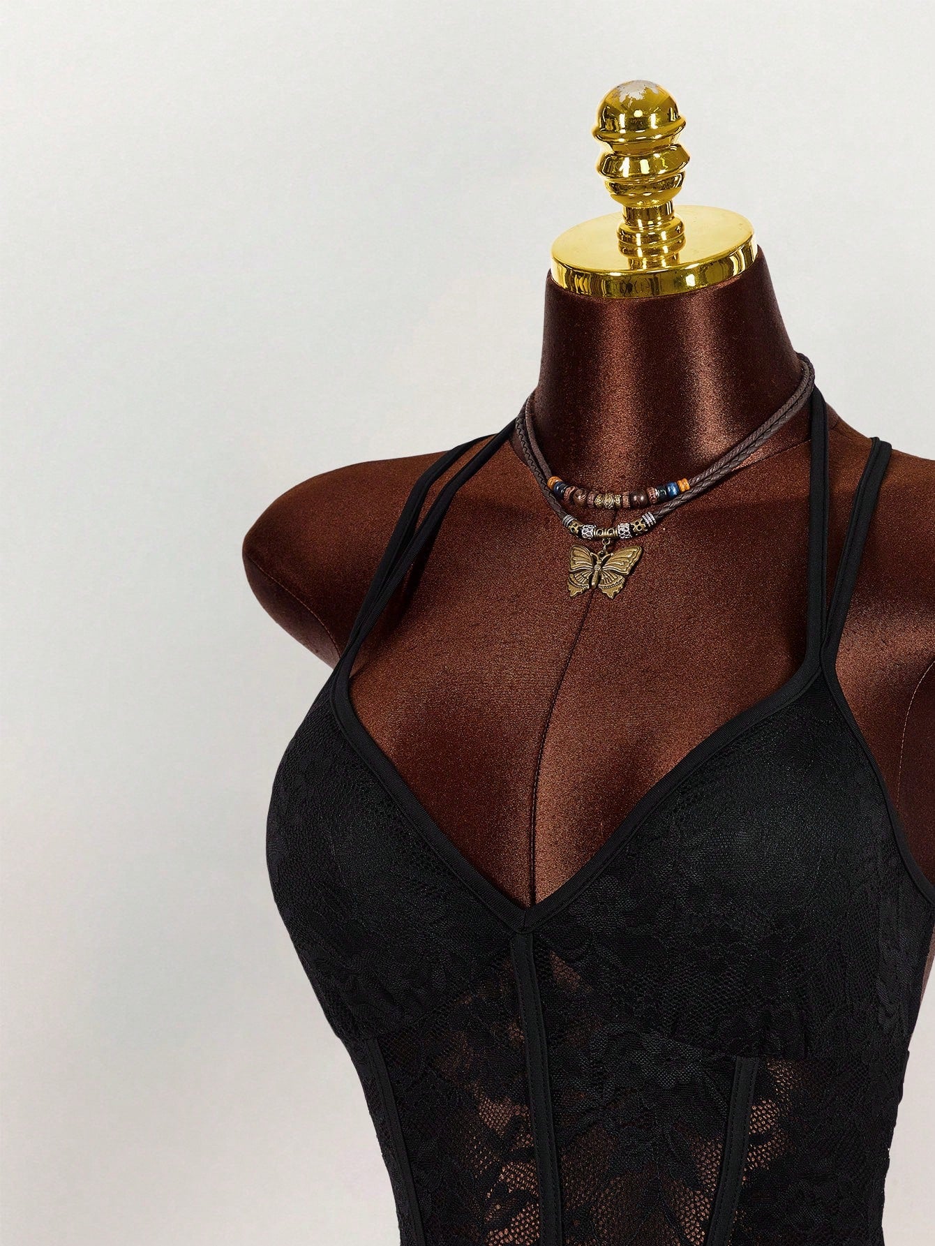 Amplova Vintage Black Sleeveless Lace Patchwork Semi-Sheer Heart-Shaped Bust Bodycon Mini Dress,Summer Techno Club Rave Outfit For Women,Party Beach Vacation